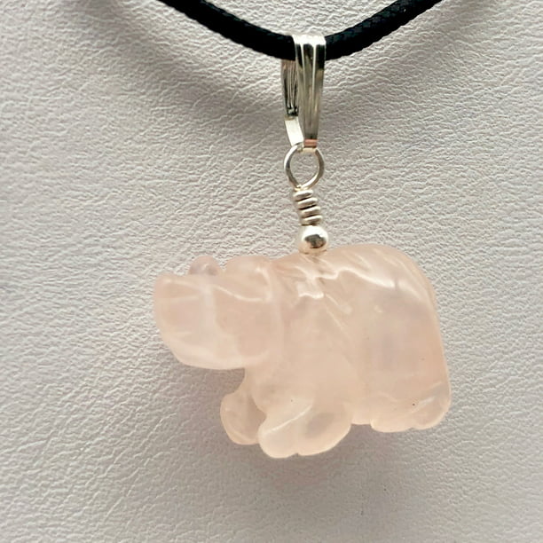 Semi Precious Stone Jewelry Rose Quartz Bear Pendant Necklace Silver Pendant